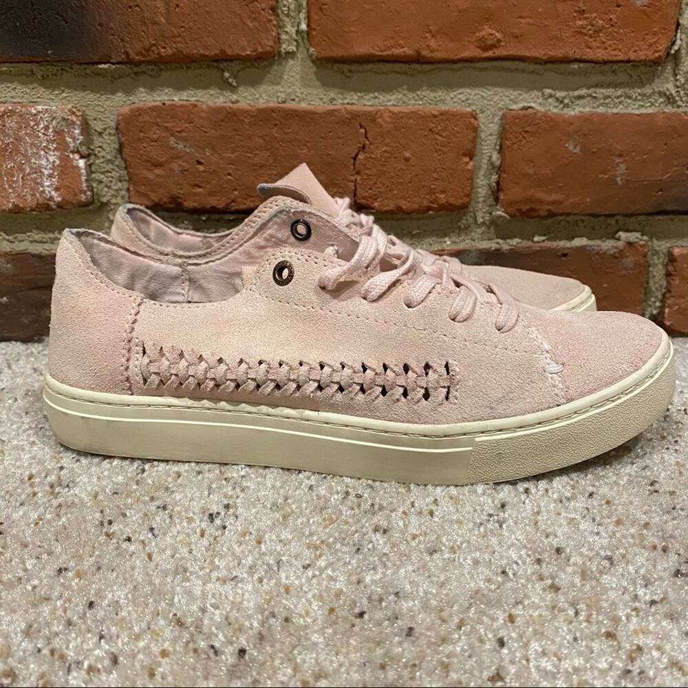 TOMS Pink Suede Sneakers Women’s 7 Blush Lace Up Low Top Whipstitch - Picture 2 of 7